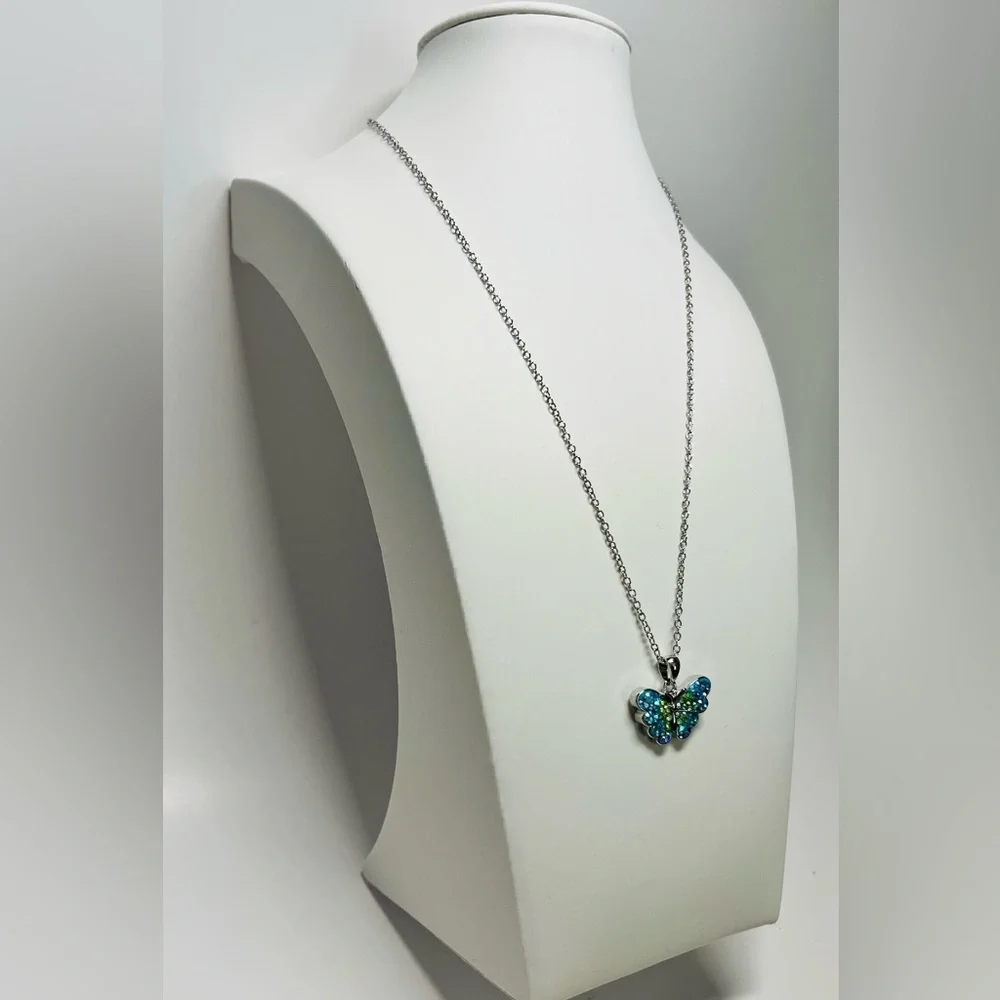 Blue and Green Crystal Butterfly Necklace
